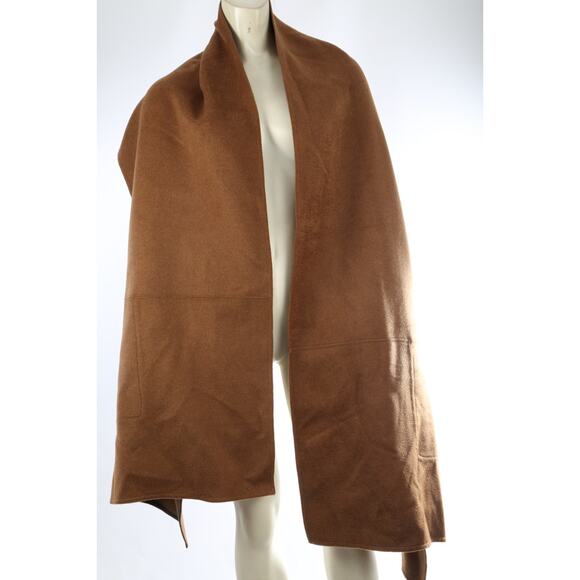 Lafayette 148 Camel Brown Cashmere Wrap Cape One Size Leather Trim Luxe Shawl - Picture 6 of 16